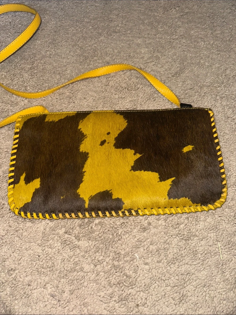 Yellow and Brown Cowhide style Crossbody Bag